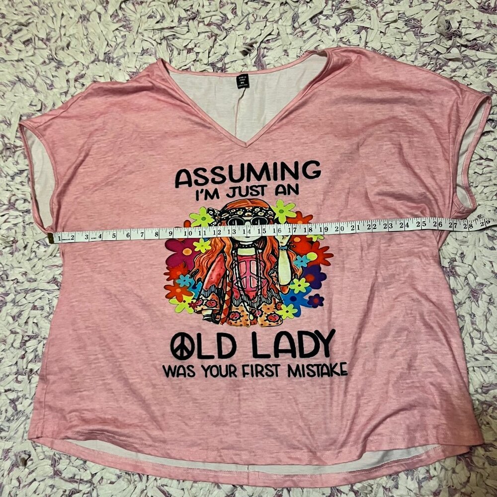 SHEIN CURVE 3XL Pink Old Lady Hippy T-Shirt - Picture 4 of 8